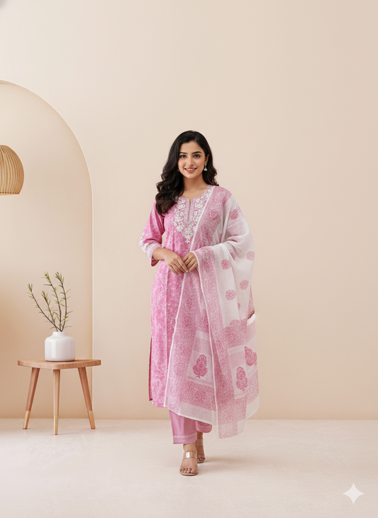 PINK BLOSSOM KURTI SET-1206