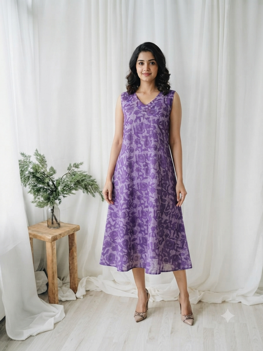INDIE PRINT DRESS  PURPLE-6111
