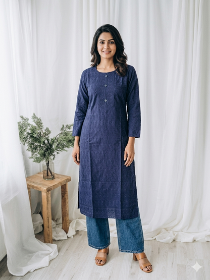 BLUE CHIKANKARI KURTI-1505