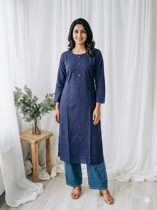 BLUE CHIKANKARI KURTI-1505