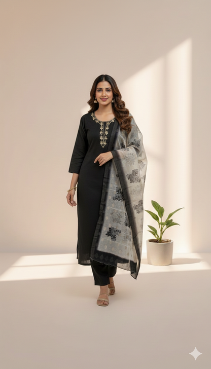 MIDNIGHT BLOOM ETHNIC SUIT - 1023