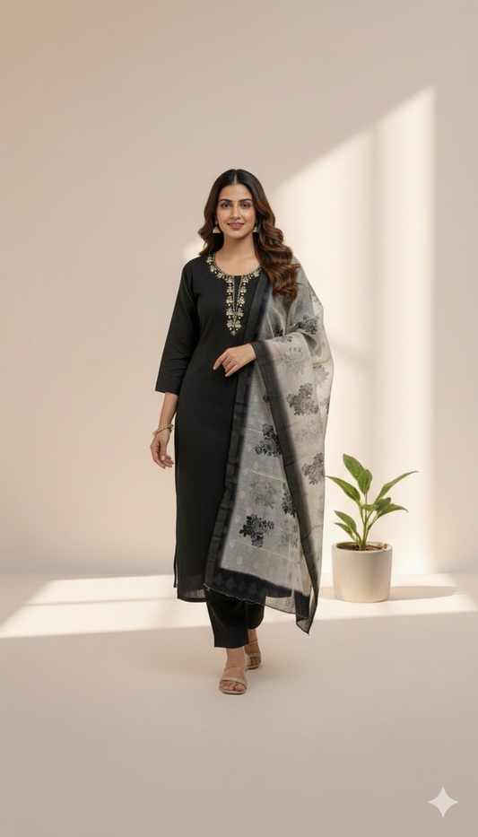 MIDNIGHT BLOOM ETHNIC SUIT - 1023