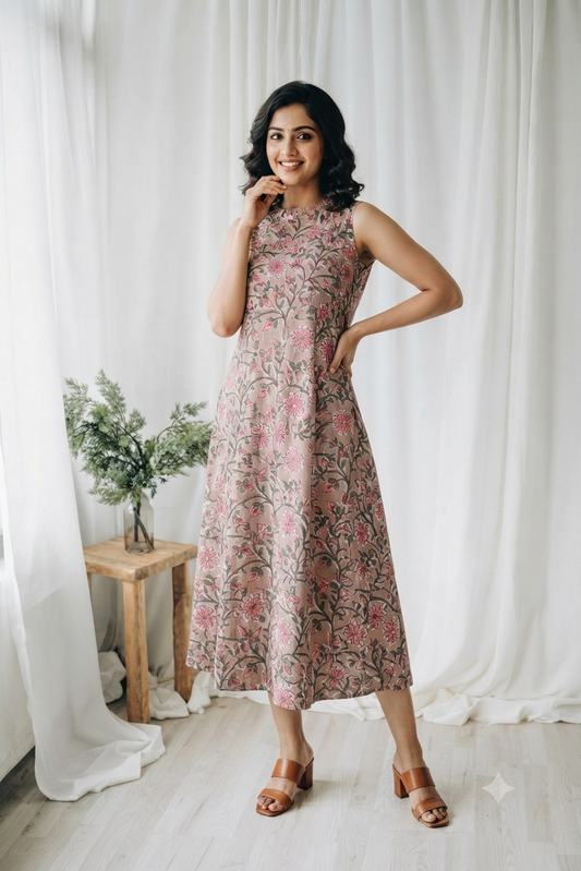 INDIE PRINT DRESS  PINK-6102
