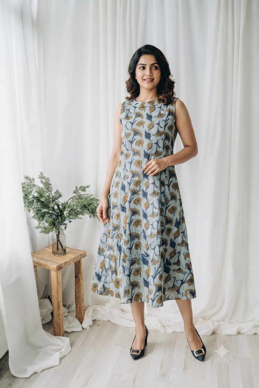 INDIE PRINT DRESS  INDIGO-6108