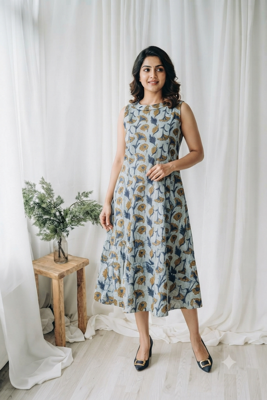 INDIE PRINT DRESS  INDIGO-6108