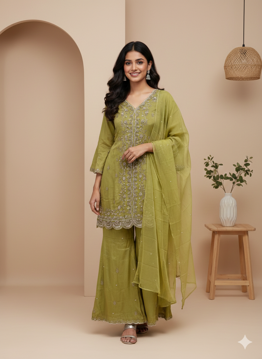 LIME ZEST SHARARA SUIT-1449
