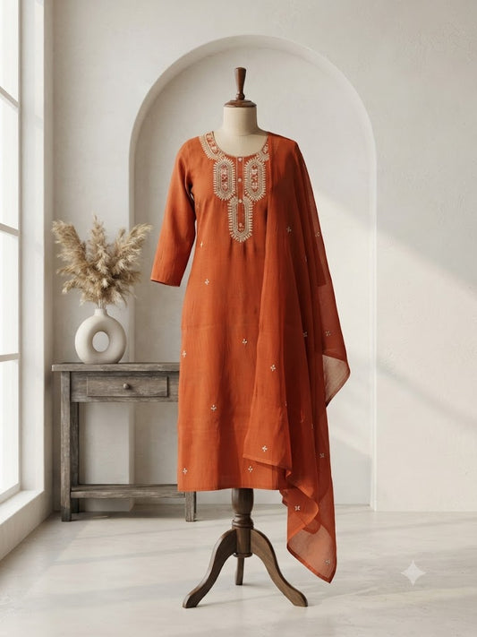 RUST CHANDERI ETHNIC SUIT-1735