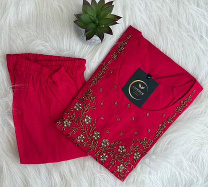 PINK SILK HW CO-ORD SET-0032