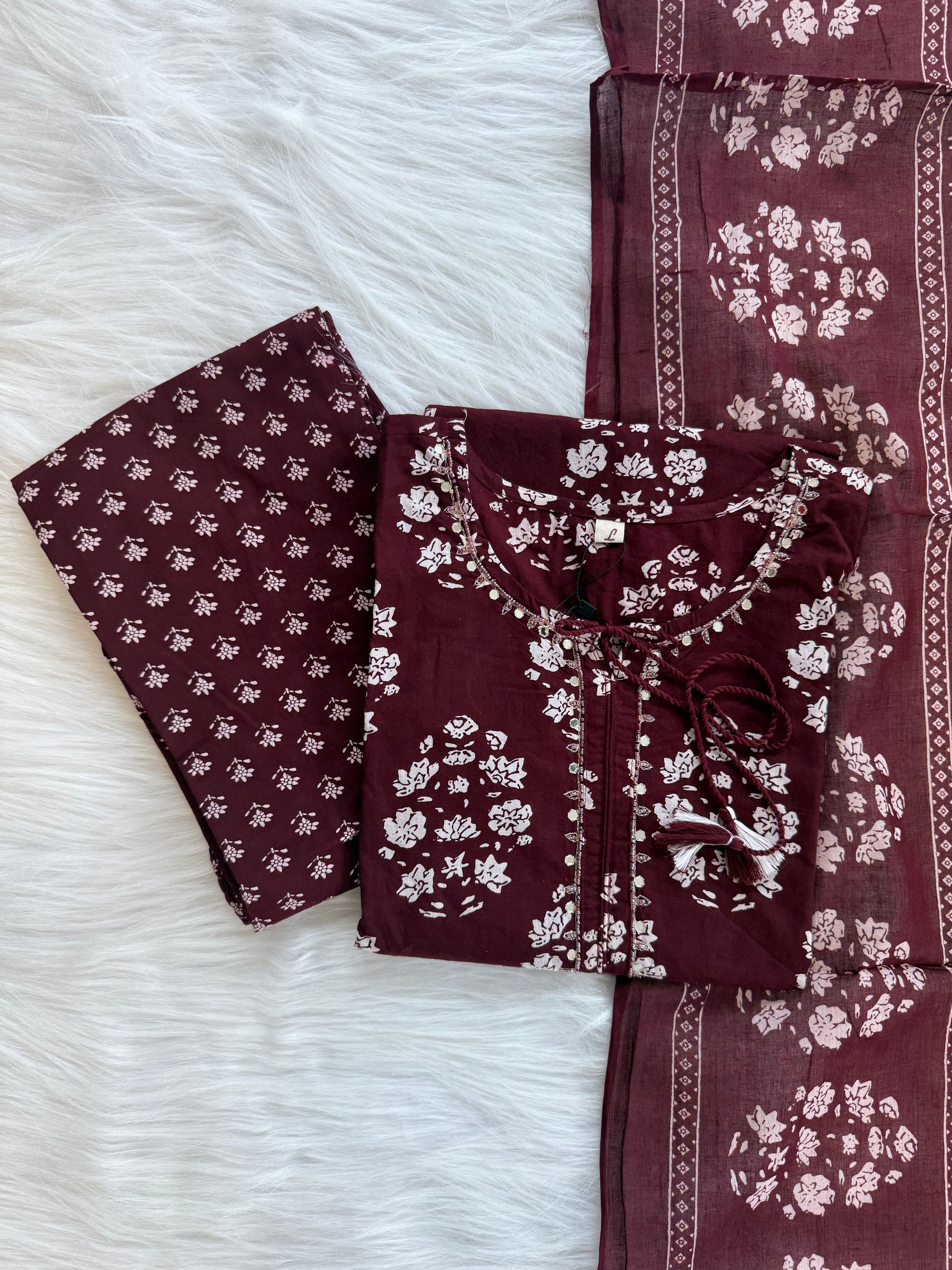 MAROON BLOSSOM KURTI SET
