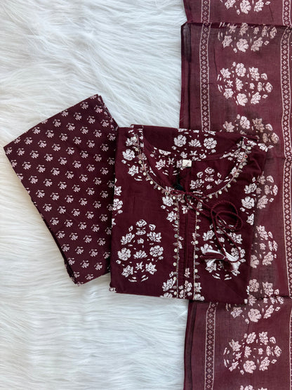 MAROON BLOSSOM KURTI SET-1284