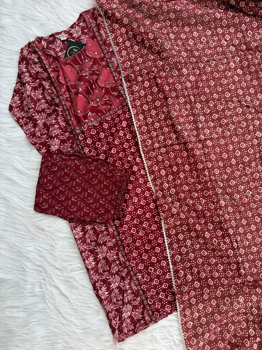 FLORAL PANEL MAROON KURTI SUIT-1328