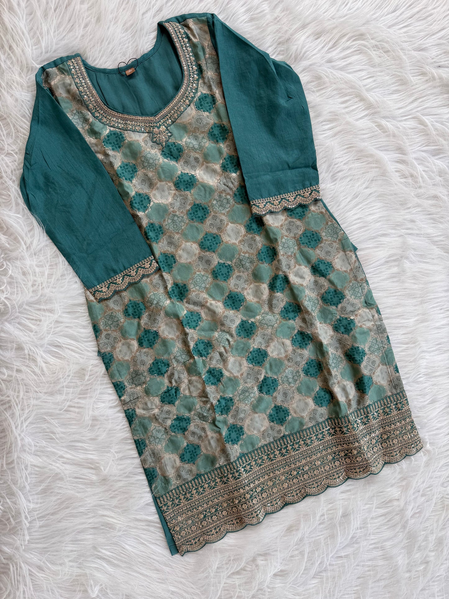 JACQUARD GREEN SHARARA SUIT-1356
