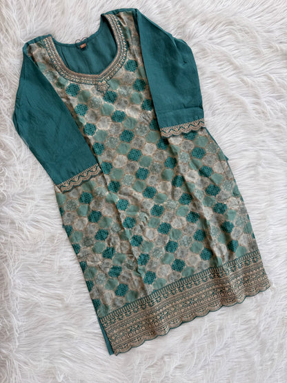 JACQUARD GREEN SHARARA SUIT-1356