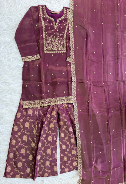 JACQUARD PURPLE SHARARA SUIT-1371