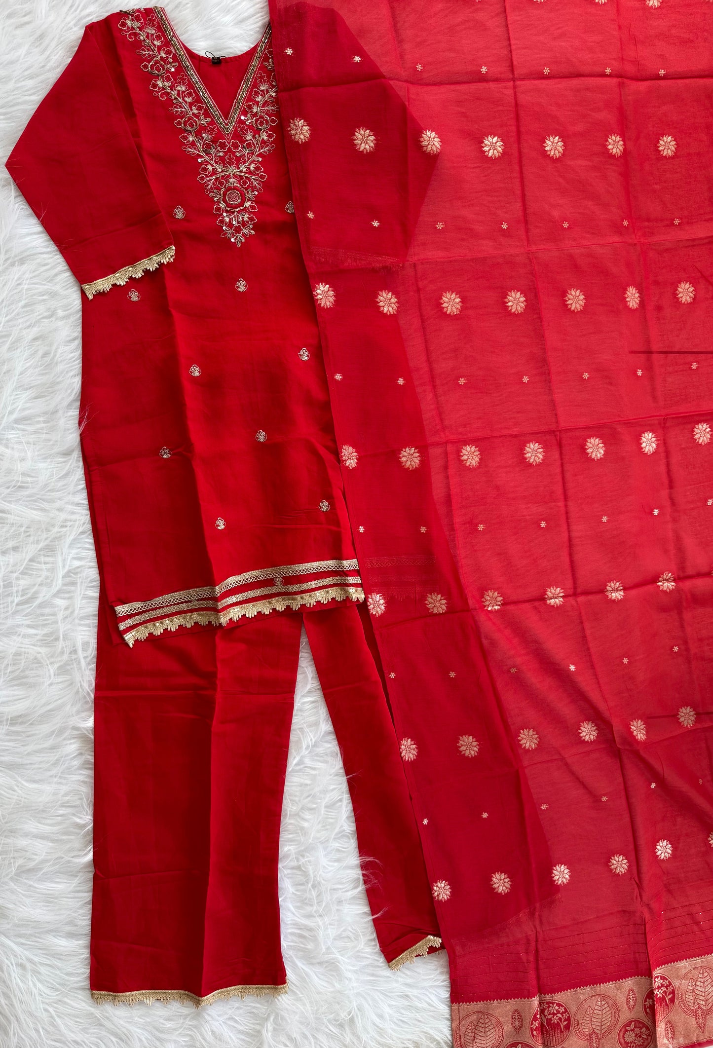 RED ZARI SHARARA SUIT-1460
