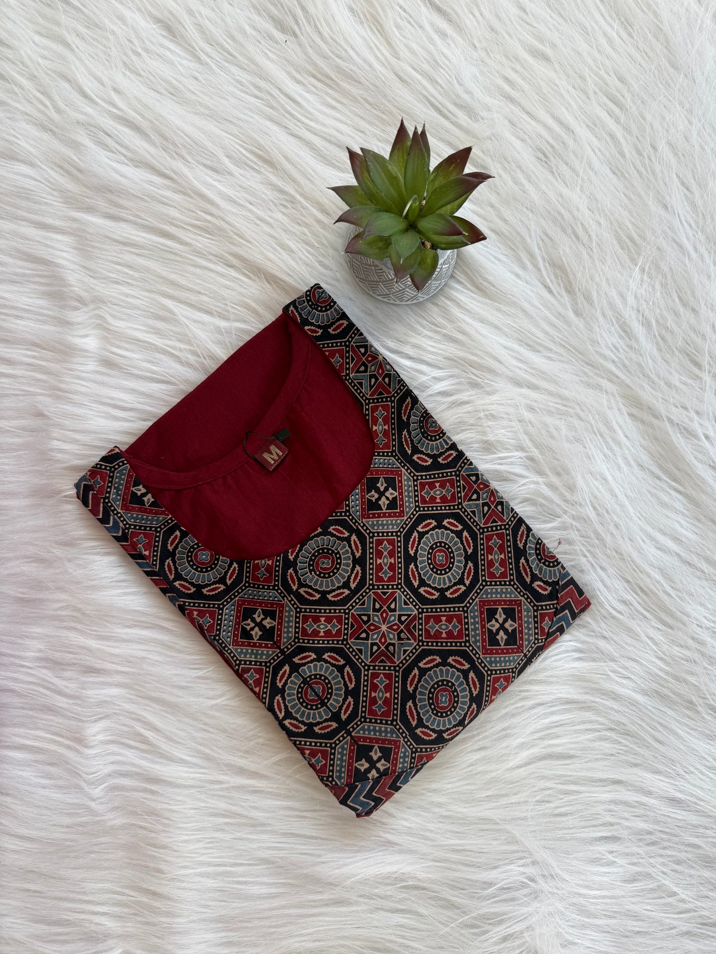 AJRAKH AURA MAROON KURTI-6034