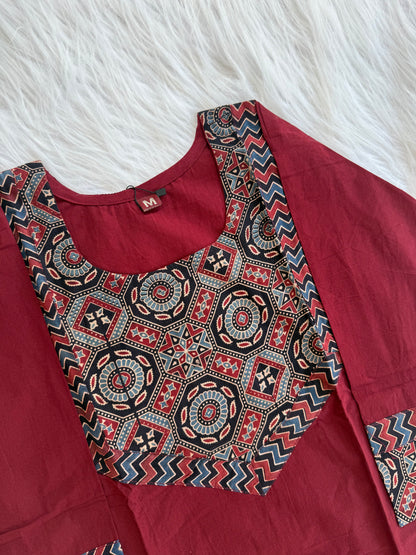 AJRAKH AURA MAROON KURTI-6034