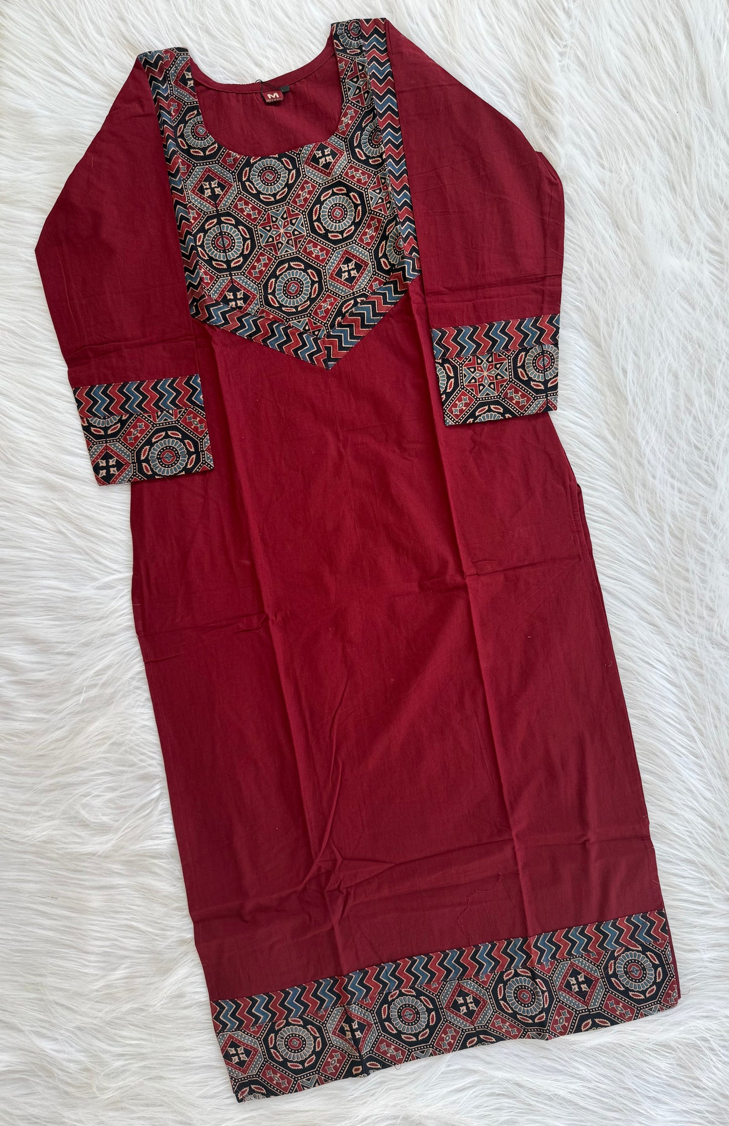 AJRAKH AURA MAROON KURTI-6034