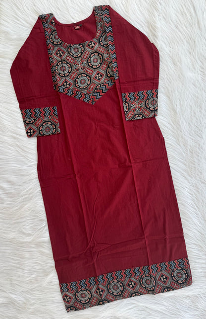 AJRAKH AURA MAROON KURTI-6034