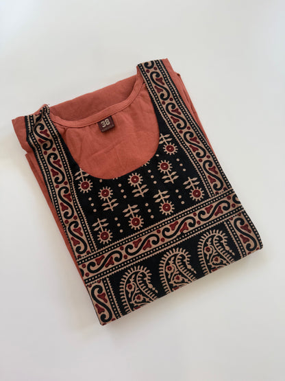 AJRAKH YOKE PEACH KURTI-6077
