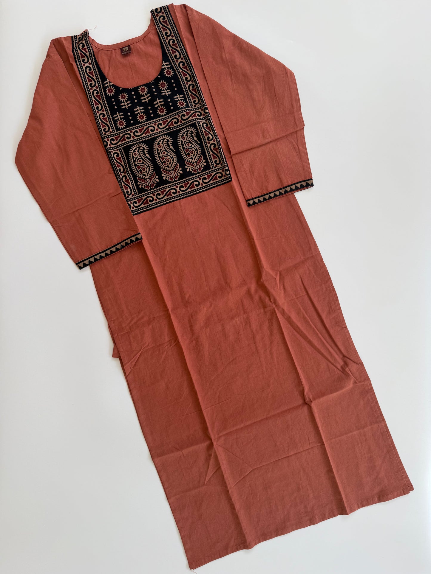 AJRAKH YOKE PEACH KURTI-6077