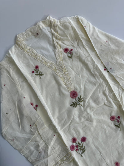 WHITE FLORAL KURTI SET-1646