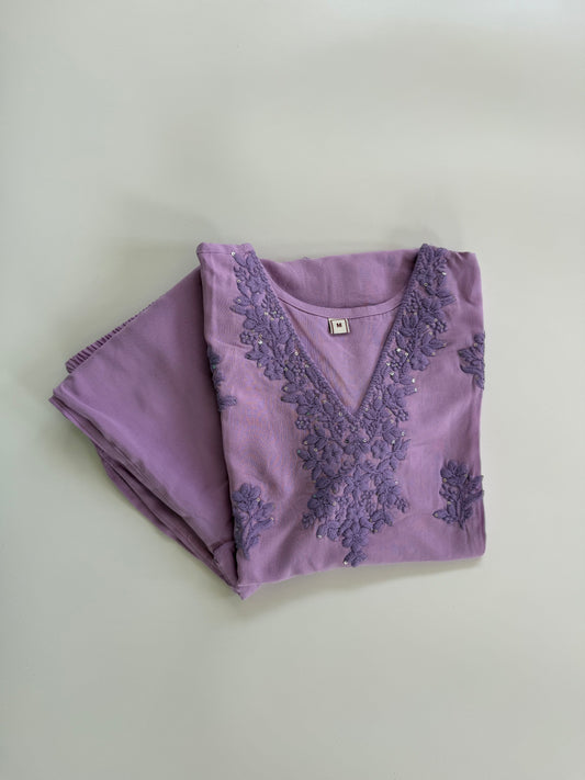 LAVENDER CHIKANKARI COORDSET-0115