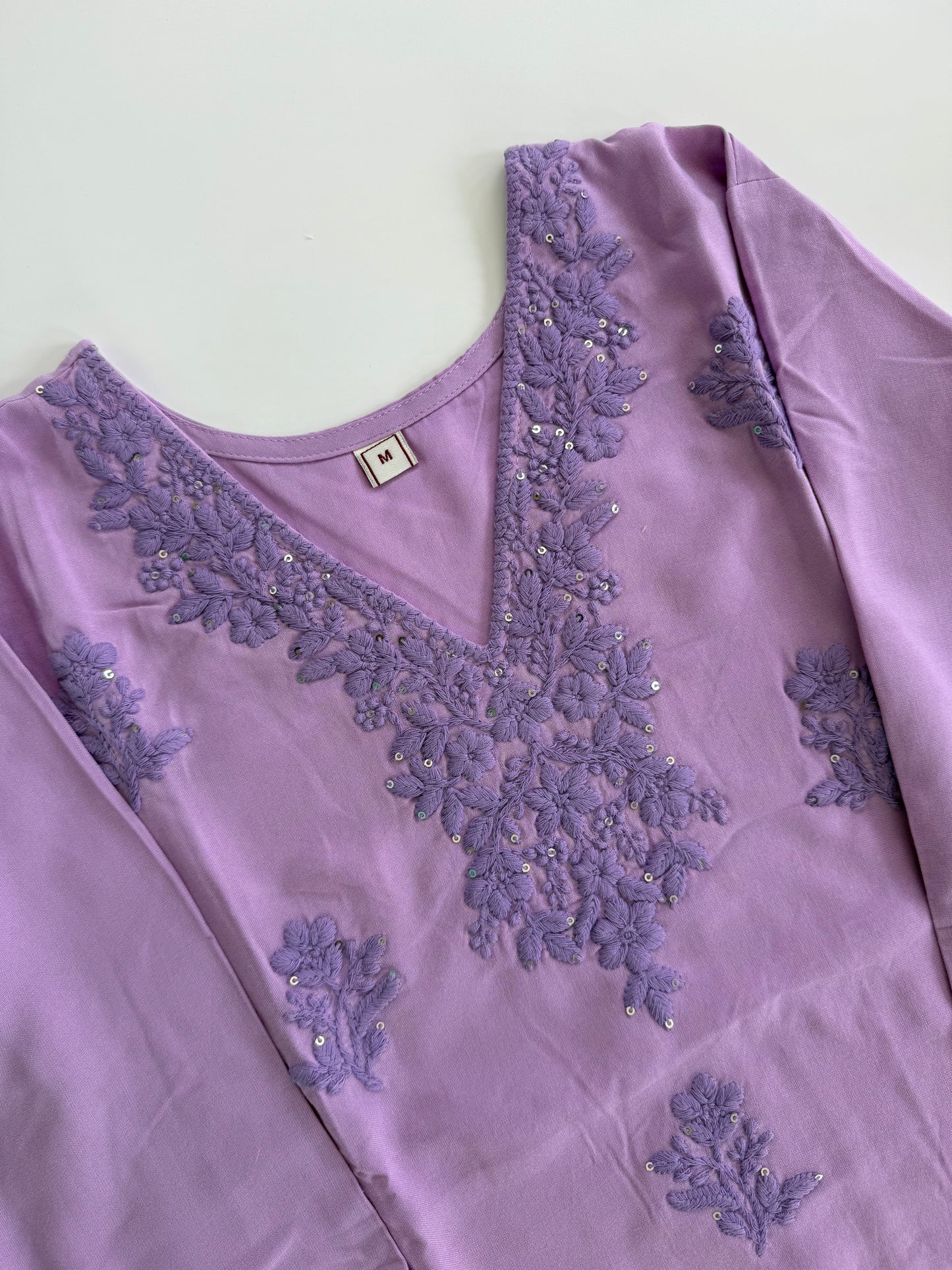 LAVENDER CHIKANKARI COORDSET-0115