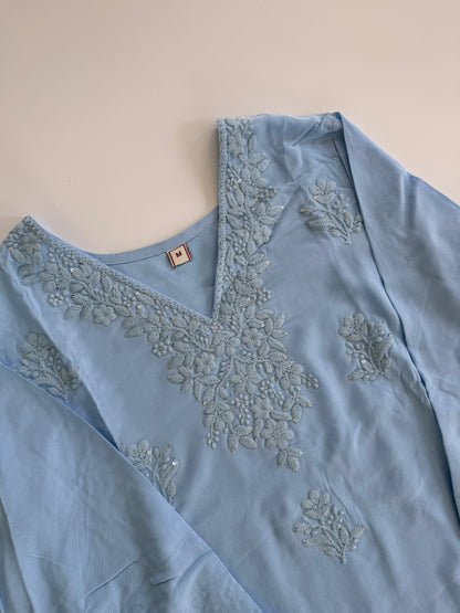 BLUE CHIKANKARI COORDSET-0116
