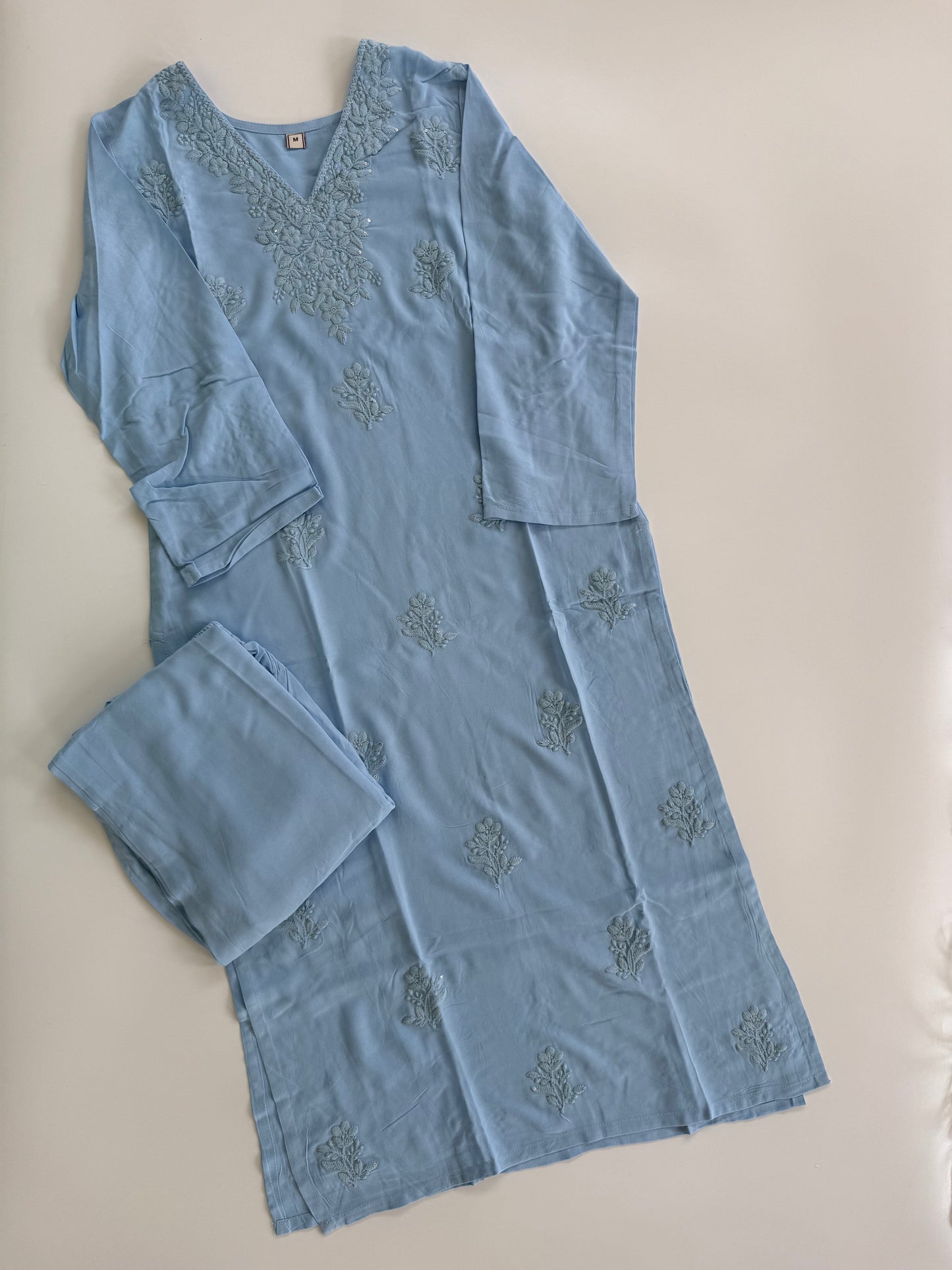 BLUE CHIKANKARI COORDSET-0116