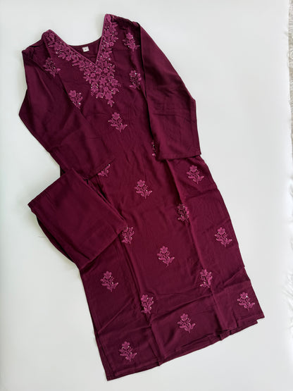 WINE CHIKANKARI COORDSET-0114