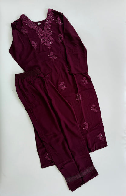 WINE CHIKANKARI COORDSET-0114