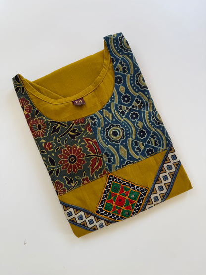 AJRAKH YELLOW KURTI-6088
