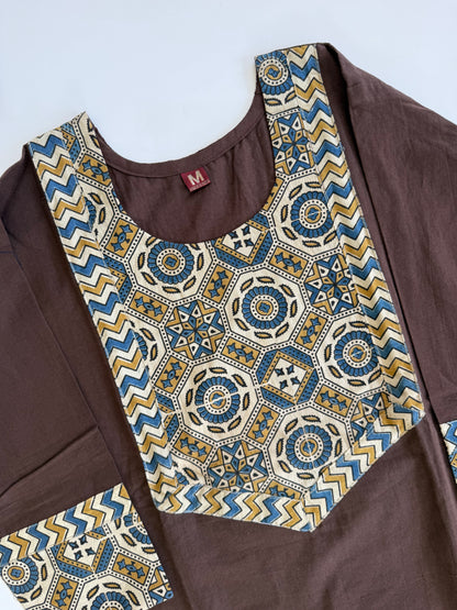 AJRAKH AURA BROWN KURTI-6090