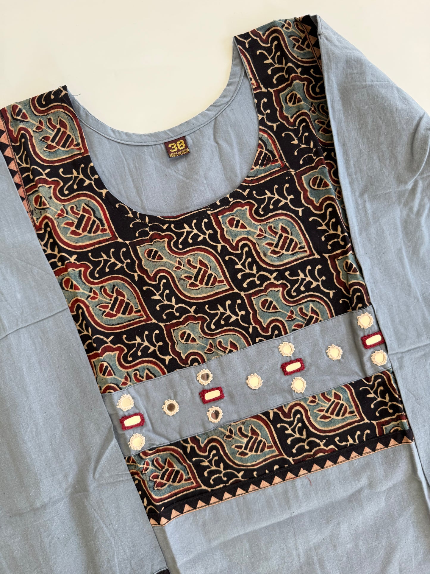 AJRAKH MIRROR GREY KURTI-6089