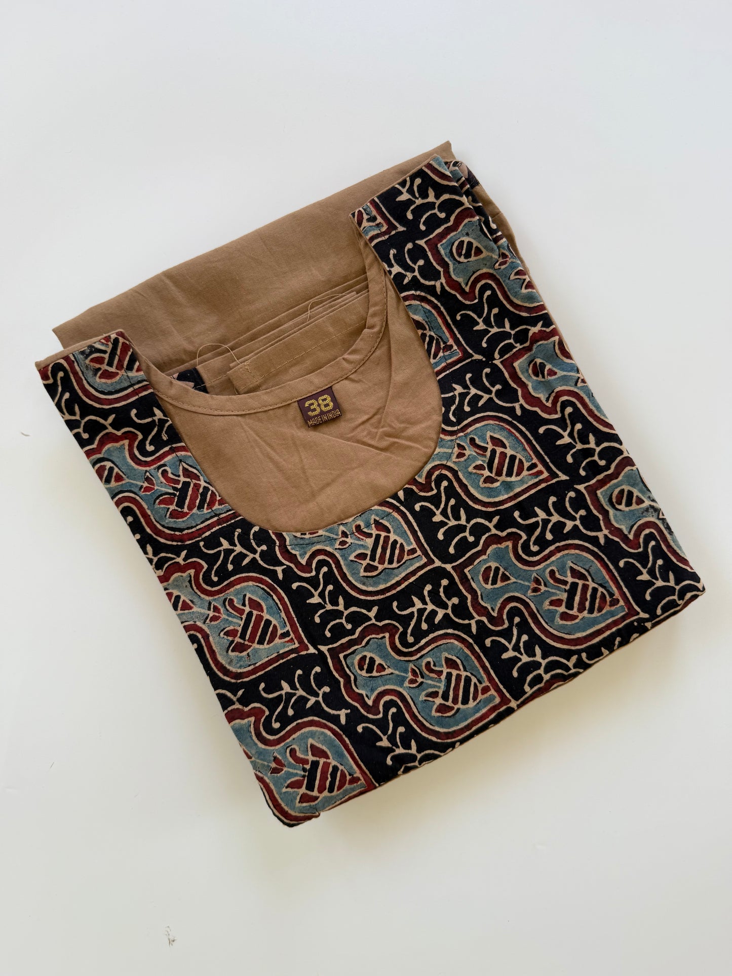 AJRAKH MIRROR BROWN KURTI-6089