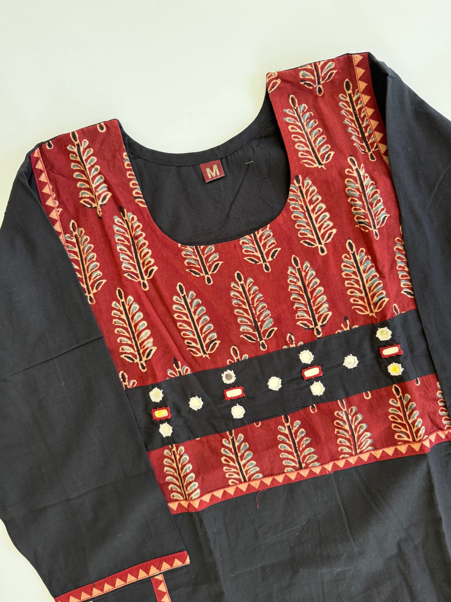 AJRAKH MIRROR BLACK KURTI-6089