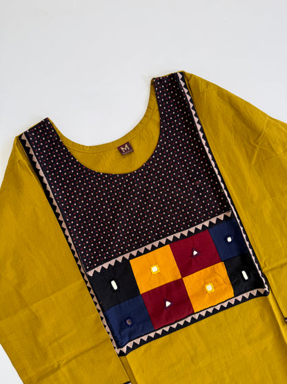 AJRAKH PATCH YELLOW KURTI-6092