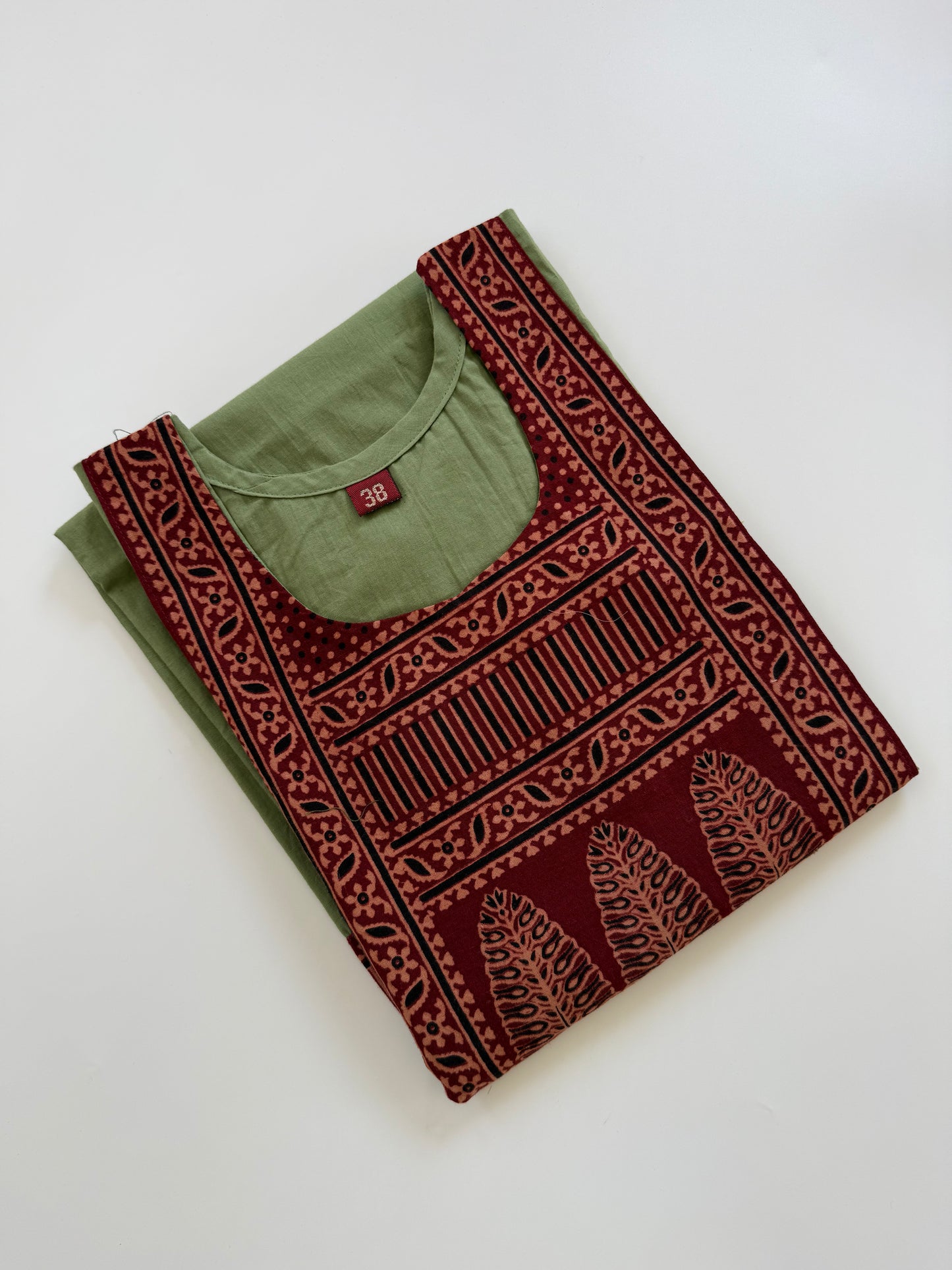 AJRAKH YOKE GREEN KURTI-6091