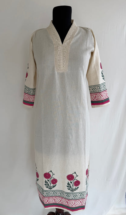 KHADI LACE FLORAL KURTI-6149