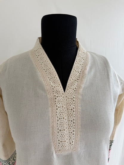 KHADI LACE FLORAL KURTI-6149