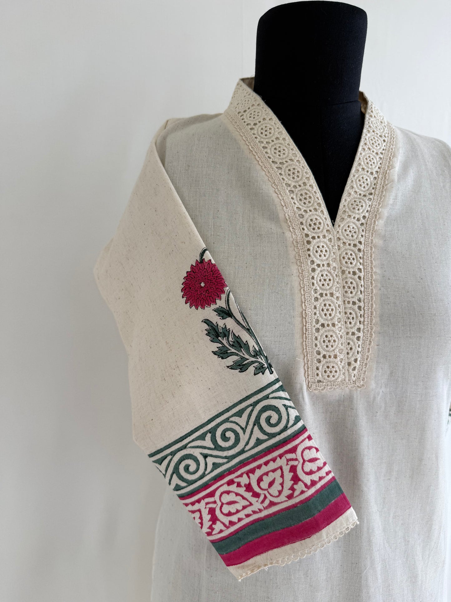 KHADI LACE FLORAL KURTI-6149