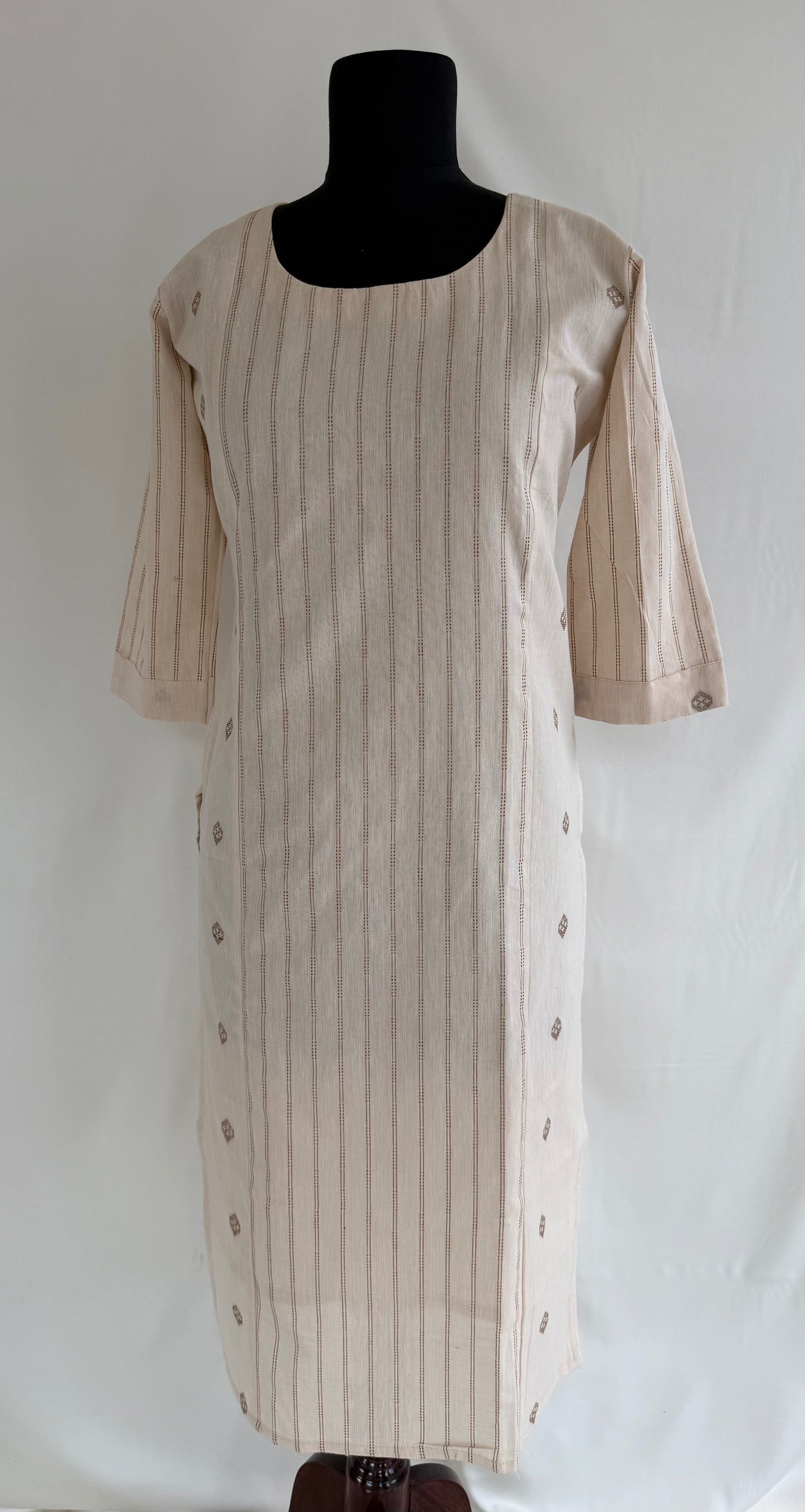 CREAM HANDLOOM KURTI-6143