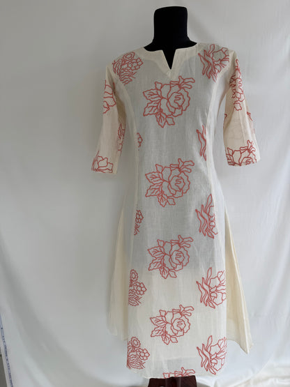 CREAM FLORAL KURTI-6139