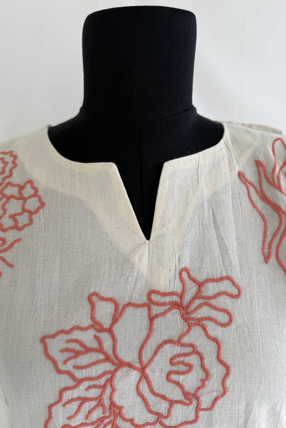 CREAM FLORAL KURTI-6139