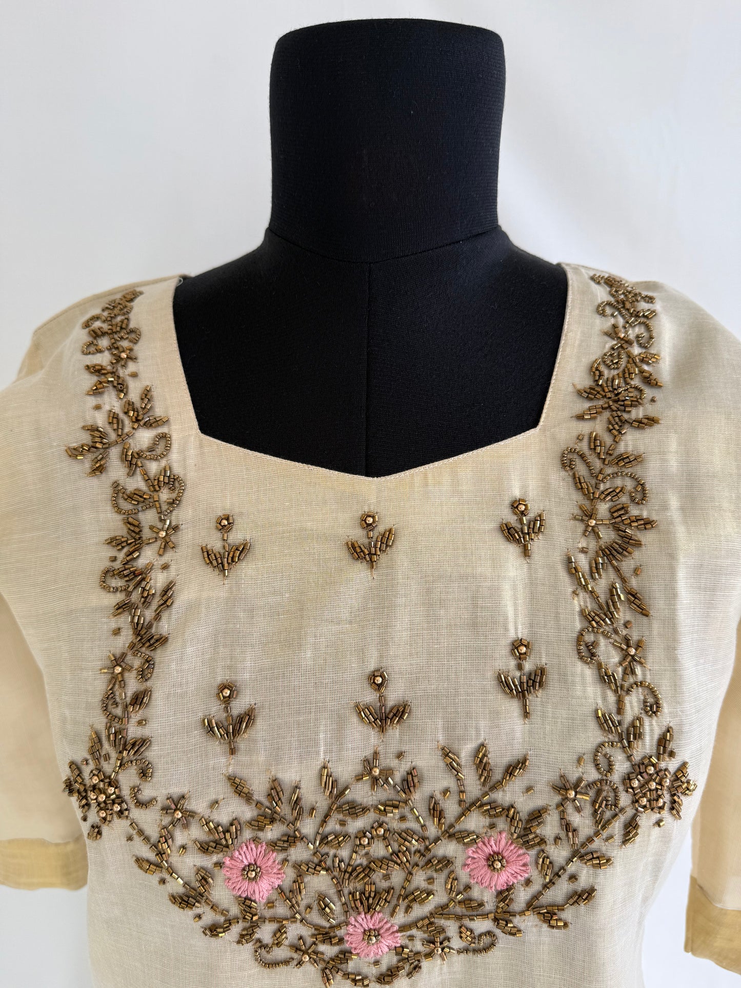 KASAVU FLORAL YOKE KURTI-6009