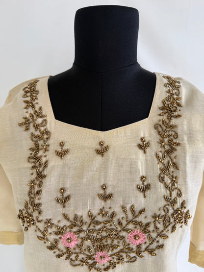 KASAVU FLORAL YOKE KURTI-6009