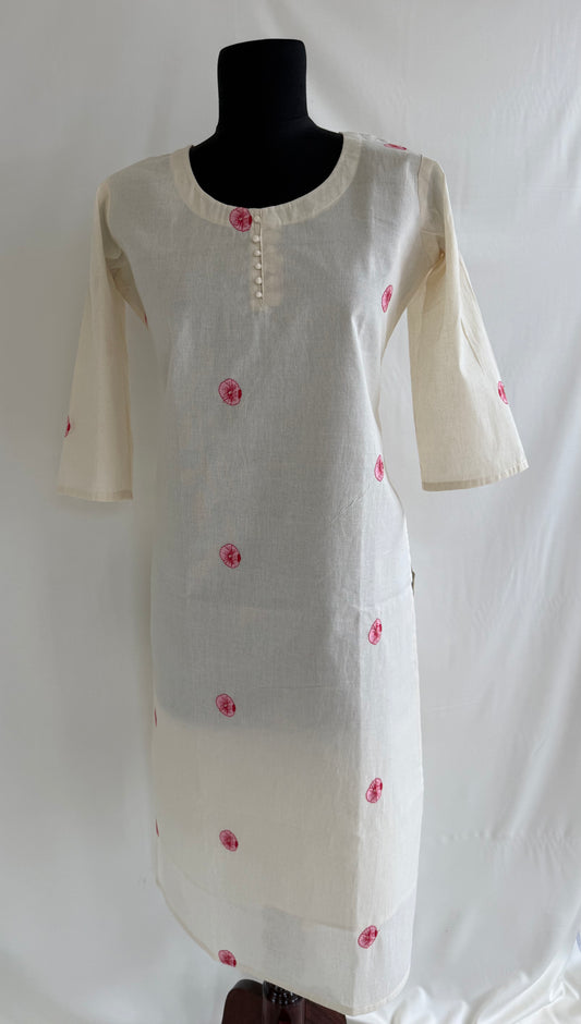 CREAM FLORAL KURTI-6150