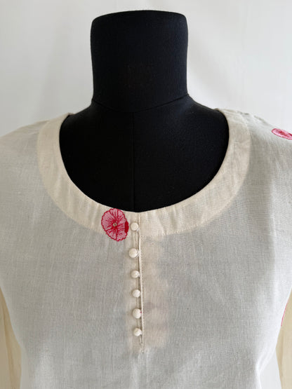 CREAM FLORAL KURTI-6150