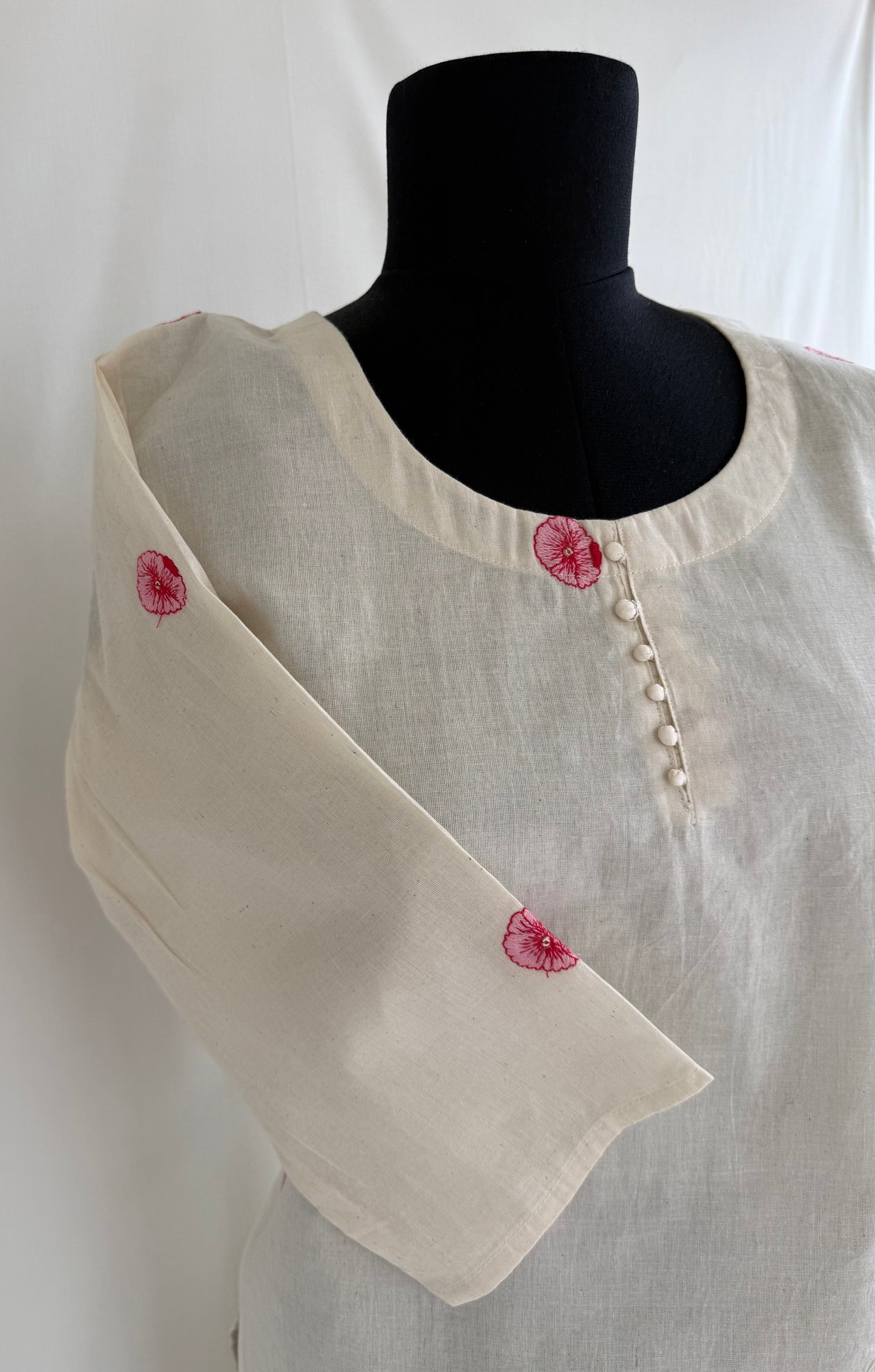 CREAM FLORAL KURTI-6150